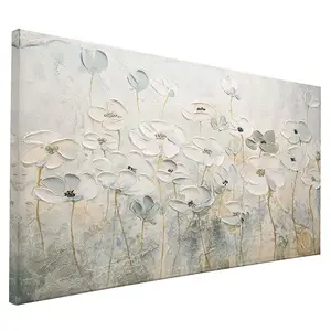EAGLEGIFTS 수제 대형 현대 흰색 꽃 벽화 벽 예술 홈 장식 그림 나무 프레임 캔버스 유화