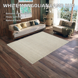 Tapis moderne en fourrure de mouton de Mongolie et de Tibet véritable, couleur blanche, tressé, à poils ras, durable, pour la maison, le camping, le canapé, le lit - Product Image 2