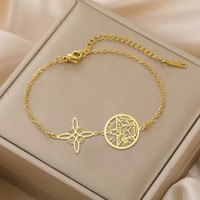 Pulsera de Doble Protección con Nudo de Bruja, Pentagrama y Tetragramatón, Joyería de Acero Inoxidable