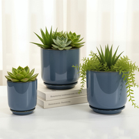 Kit de pot de fleurs en céramique, pot en terre cuite verni bleu pour jardin extérieur, pot pour plantes, pot en céramique personnalisé pour la plantation