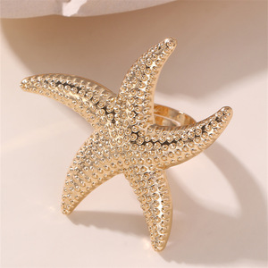 Jz038 Coastal Vacation <b>Ring</b> Set | Ocean-inspired Adjustable <b>Stacking</b> <b>Rings</b> Beachy Brass Jewelry for Women - Product Image 3