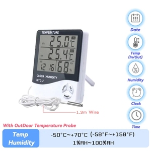 Higrómetro Electrónico Digital LCD HTC-2, Higrómetro Electrónico Inteligente para el Hogar, Estación Meteorológica con Reloj, Termómetro para Exteriores - Product Image 2