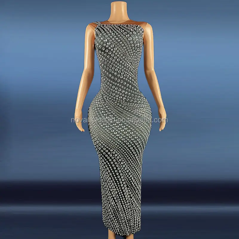 NOVANCEY1931衣料品のサプライヤー豪華な全身ダイヤモンドグリッターディナードレスパーティー用ロングガウンイブニングドレス