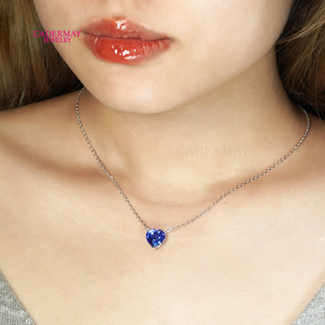 Cadermay Heart Shape Sapphire Necklace S925 Sterling Silver Moissanite Pendant Gift - Product Image 4