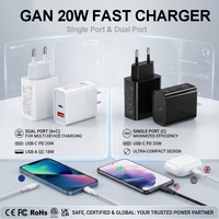 Pengisi Daya HNT GaN 20W Tipe C Tunggal, Pengisi Daya Dinding USB C Port Ganda 20W untuk iPhone, Bersertifikasi ETL CE UKCA RoHS PSE KC untuk Pengisi Daya