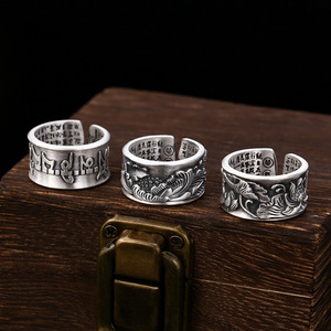 Anillo de Plata de Ley S999 BOCAI al por Mayor para Hombre, Anillo Budista <span class=keywords><strong>del</strong></span> <span class=keywords><strong>Sutra</strong></span> <span class=keywords><strong>del</strong></span> <span class=keywords><strong>Loto</strong></span> Ajustable con Mantra de Seis Caracteres, Anillo de Boda de Buena Suerte - Product Image 2