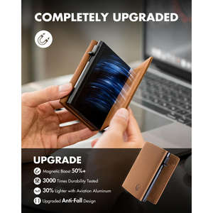 Cartera de Hombre THUMBS-UP, Delgada, Magnética, Triple, con Ventana para Identificación, Bloqueo RFID, Cuero Crazy Horse Marrón, para 8-11 Tarjetas - Product Image 4