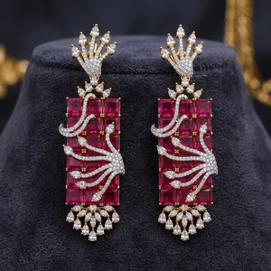 ต่างหูทรงเรขาคณิตประดับคริสตัลสีแดงทองเหลือง ดีไซน์ Ping Bling สำหรับผู้หญิง สง่างาม โทนสีทอง เหมาะสำหรับงานแต่งงาน งานเลี้ยงค็อกเทล และเป็นเครื่องประดับที่โดดเด่น - Product Image 2