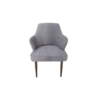 Chaise de bistrot moderne pour café commercial, mobilier d'hôtel, chaise de salle à manger rembourrée en tissu gris avec pieds en bois massif