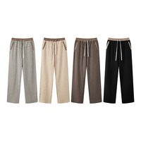 Pantalon décontracté à jambe droite en fil floral 320G, style Old Money, luxe discret, taille mi-haute, à blocs de couleur et à carreaux, coupe ample et tombé fluide, collection automne