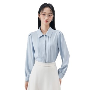 White Long Sleeve Chiffon Shirt For Women Work Uniform Solid Color Polyester Blouse Spring Autumn 2025 Simple Elegant Office - Product Image 5