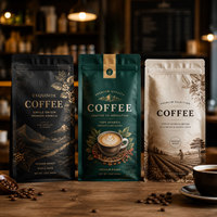 Sachet vide à fond plat à huit soudures latérales pour grains de café et poudre de café, emballage de stockage refermable avec fermeture éclair, vente en gros, MOQ 500