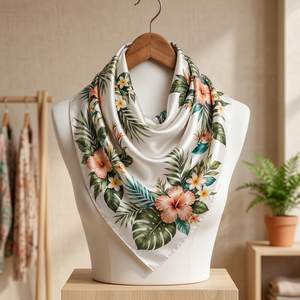 <b>Women</b> Elegant Summer Satin Silk Scarf Leaf Pattern Square <b>Shawl</b> Fashion Accessory Outdoor Gift - Product Image 1