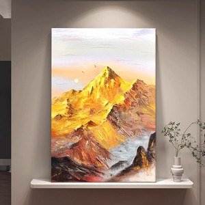 Hand Painted Oil Painting Golden Mountain Abstract Landscape 3D Effect Living Room Wall <b>Art</b> No Frame - Product Image 4