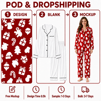 Ensemble de pyjama tricoté en polyester pour femme, motif personnalisé de sapin de Noël rouge, rennes et chaussettes, col cranté, POD, MOQ 1 pièce