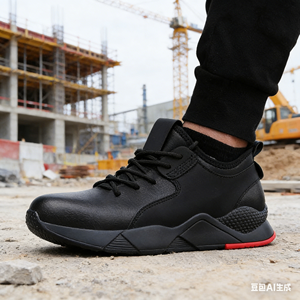 젠쿤 작업화 패션 블랙 미끄럼 방지 방수 가죽 스틸 토 안전화 남성용 중공업 - Product Image 2