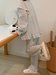 2025 Meryjia versione coreana pigiama con rifinitura in pizzo a scacchi floreali dolce tinta unita stile corte camicie da <span class=keywords><strong>notte</strong></span> arruffate a maniche lunghe per - Product Image 5
