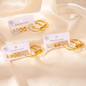 Pendientes de Aro Pequeños con Forma de Corazón Retro Chic, Diseño de Flores, Joyería Ligera para Mujer, para Fiestas, Trabajo y Uso Casual - Product Image 1