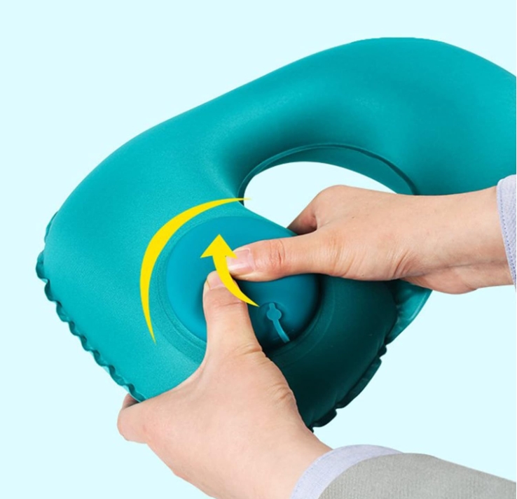 2-PCS Orange Inflatable Travel Neck Pillow Press to Inflate U-Shape Soft Flocking Support Cushion for Airplane Car & Camping Portable Air Pump Design