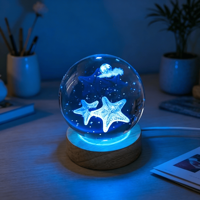3D Laser Gravure Art Boule De Cristal Méduse Dauphin Étoile De Mer Baleine Shell USB LED Veilleuse Maison Chambre Lampe Décorative
