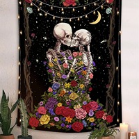 Tapisserie murale en polyester à motif de crâne de squelette d'Halloween, facile à accrocher, décoration murale, impression HD, vente en gros, lavage à la main