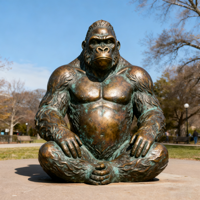 Sculpture de gorille en bronze géant, statue d'animal de taille réelle pour zoo, parc et décoration artistique commerciale