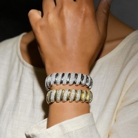 Bracelet élastique tendance pour femme, 15 mm de large, micro-incrusté de zircon en forme de boule, plaqué cuivre, idéal comme cadeau