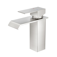 Robinet mitigeur de lavabo moderne en laiton poli, carré, à trou unique, avec cartouche céramique, pour montage sur comptoir, finition chromée