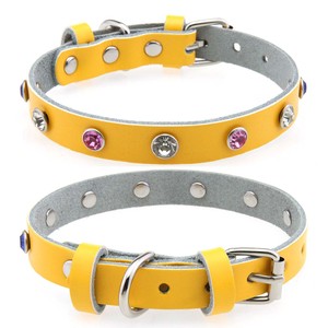 Nuevo Collar <span class=keywords><strong>de</strong></span> Perro <span class=keywords><strong>de</strong></span> Cuero Genuino Suave con Pedrería Brillante, Correa <span class=keywords><strong>de</strong></span> Cuello Acolchada <span class=keywords><strong>de</strong></span> Lujo para Perros Pequeños y Medianos, Gatos - Product Image 1