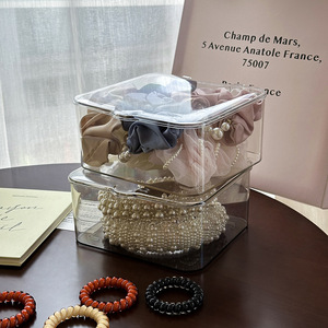 Caja de almacenamiento transparente con tapa abatible, organizador de joyas de plástico con tapa para escritorio, uso doméstico, contenedor pequeño a prueba de polvo - Product Image 1