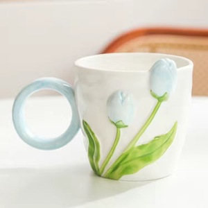 Mug en céramique INS Wind avec motif de tulipe 3D, poignée ergonomique, design mignon et écologique, capacité de 500 ml, multi-usages, emballé dans une boîte, tasse à lait - Product Image 6