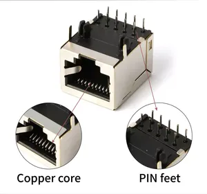 1*2 <span class=keywords><strong>RJ45</strong></span> nối đôi hàng 1x2 kép cổng bên Phải góc 8P8C <span class=keywords><strong>RJ45</strong></span> nối mà không cần dẫn - Product Image 4