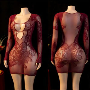Body Sexy in Pizzo Eco-Friendly JT Cross-Border Europeo-Americano, Seducente e Provocante con Maniche Lunghe e Motivo Rosa - Product Image 6