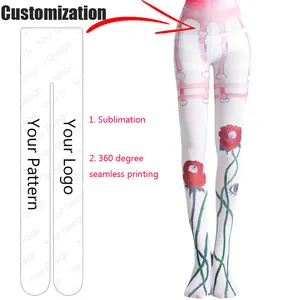 Hot Selling Fashion Ladies Print Rose Flower Customized Size Silk Stockings Pantyhose Women Sexy