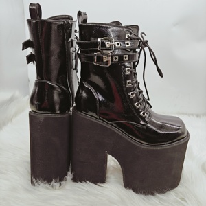 <span class=keywords><strong>Stivali</strong></span> alla Caviglia da Donna 2025, Nuovo Design di Lusso, Fatti a Mano, Alta Qualità, Punta Quadrata, Tacco Alto, Colore Nero - Product Image 5