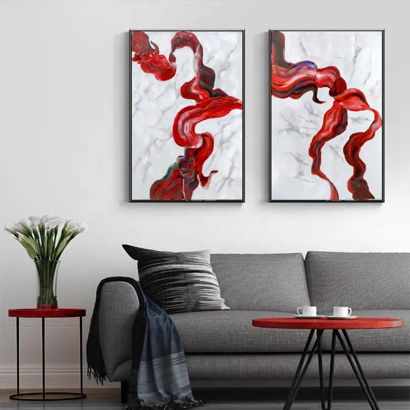 Pure Hand Drawing Oil Painting Red Ribbon Flying Modern Nordic Style Decorative Paintings