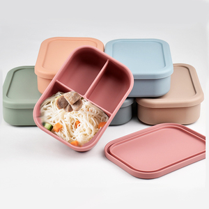 Boîte à collation en silicone sans BPA avec logo personnalisé, boîte de rangement pour collations, pour l'école, anti-fuite, 3 compartiments, boîte à lunch bento - Product Image 1