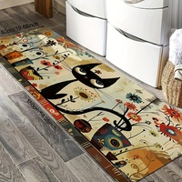 Tapis de cuisine Kongyu Home Textiles à imprimé chat mignon, tapis de sol antidérapant, tapis long à motif floral vintage, décoration intérieure et extérieure