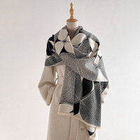 Écharpe longue chaude d'hiver 185 cm pour femme, châle en cachemire, motif abstrait coréen, couleur contrastante, écharpe tour de cou