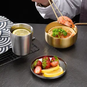 Миска для риса в Корейском стиле, золотистая, серебристая, 304 чаши с крышками, теплоизоляционная миска кимчи