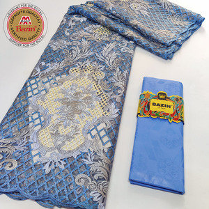 <span class=keywords><strong>Tissu</strong></span> en dentelle de soie de lait africaine, maille française, avec Bazin Rich, matière originale pour les femmes nigérianes, mariage, mariée, dentelle en tulle - Product Image 4