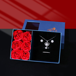 Sang trọng sáu hoa hồng vuông <span class=keywords><strong>Valentine</strong></span> ngày Hộp quà tặng cảm ứng màu xanh thiên đường trái đất bìa carton bông tai vòng Mặt dây chuyền hộp đồ trang sức - Product Image 2