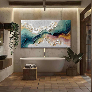 Grande <span class=keywords><strong>peinture</strong></span> abstraite de paysage à texture épaisse, réalisée à la spatule, faite à la main, sur toile texturée, œuvre d'art abstraite minimaliste pour mur - Product Image 5