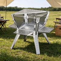 Brasero de camping pliable en acier inoxydable avec panneau en verre, barbecue portable d'extérieur, logo personnalisé
