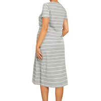 Robe de maternité rayée pour femme enceinte, idéale pour l'automne, la post-partum et l'allaitement, tenue décontractée pour la maison, en polyester – Grande Vente