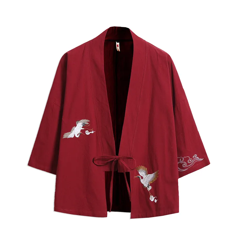 2022 Summer Men's Cotton Kimono Cardigan Outerwear Coats Fashion Streetwear Short Loose Male Jackets Casual Overcoat Clothing