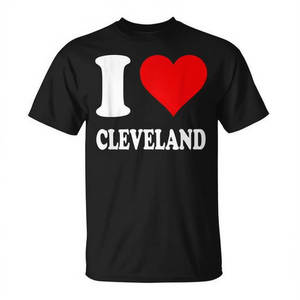 T-shirt I Love Cleveland con design a cuore rosso, maglietta promozionale nera da uomo - Product Image 2