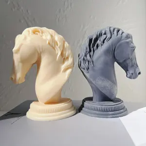 Buste équitation Sculpture Art Figurine Animal Poney bougie moule cheval tête Statue bougie moule en Silicone