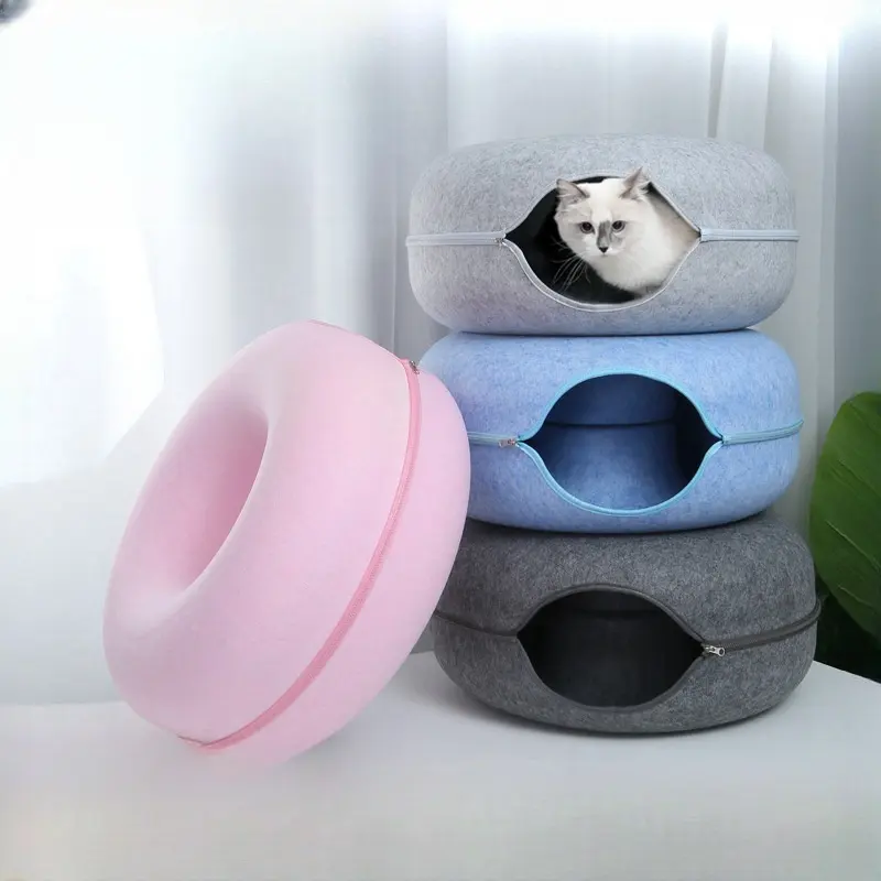 2023 nuovo Design accessori per prodotti per animali domestici Tunnel da gioco per gatti lavabili in feltro a Tunnel per gatti letto per animali domestici a ciambella per animali domestici