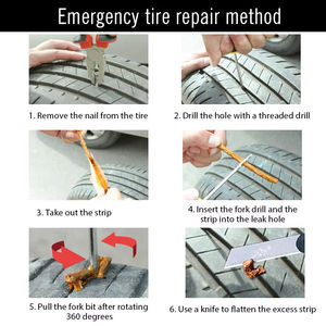 Kit de reparación de neumáticos de pegamento rápido Mantenimiento DE EMERGENCIA universal para automóviles Motocicletas Reparación de pinchazos Acero Caucho Caja de plástico Embalaje - Product Image 6